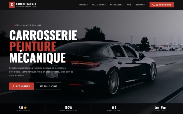 Aperçu de la maquette du site Garage Carmin
